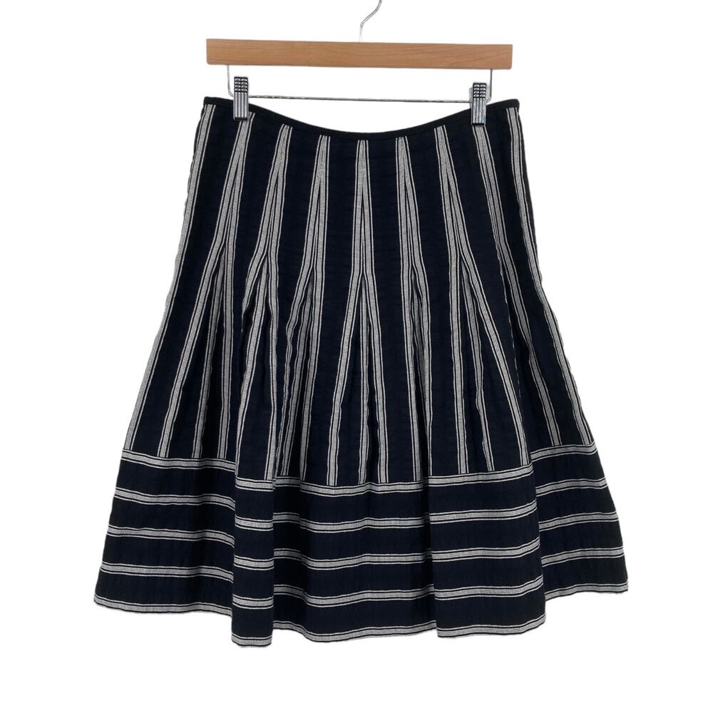 Talbots Skirt Womens Size 6 Black White Striped Cotton Embroidered Side Zipper